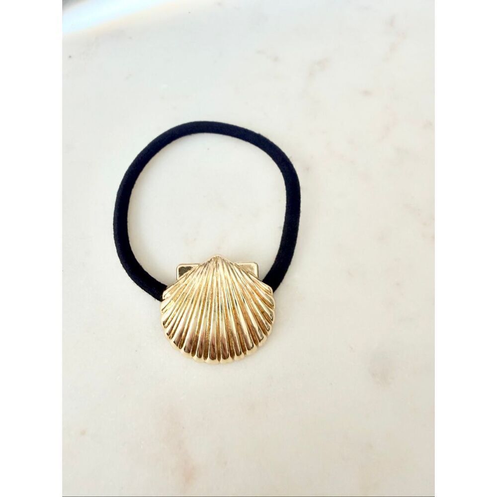 Gold Seashell Hair Tie Coastal Beach Nautical Ponytail Holder